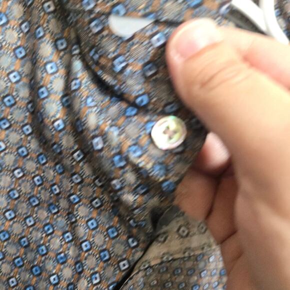 Stitch note shirt mens size medium blue brown geometric Egyptian cotton buttonup - Picture 5 of 10